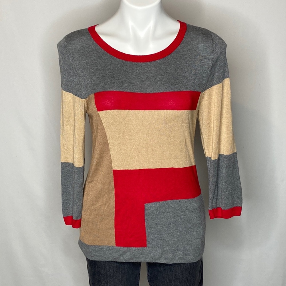 Color Block Rayon 3/4 Sleeve Lightweight Sweater - The Limited, Large